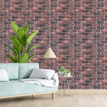 PVC Self-Adhesive 3D Brick Design Wallpaper, 57 sq. ft Living room with a brick wall, light blue sofa, and decorative plants.