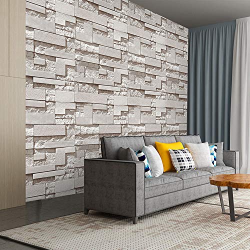 PVC Wall Wallpaper / 3D Stone Design Wallpaper for Covering for Living Room, Bed Room Walls (0.53x10Mtr wall in a living room setting.