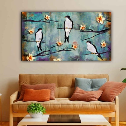 Canvas Painting Frame for Living Room Wall Decoration | Parrot on Flower Tree