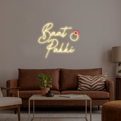 Custom Baat Pakki illuminated wall sign with elegant script lettering and heart accent