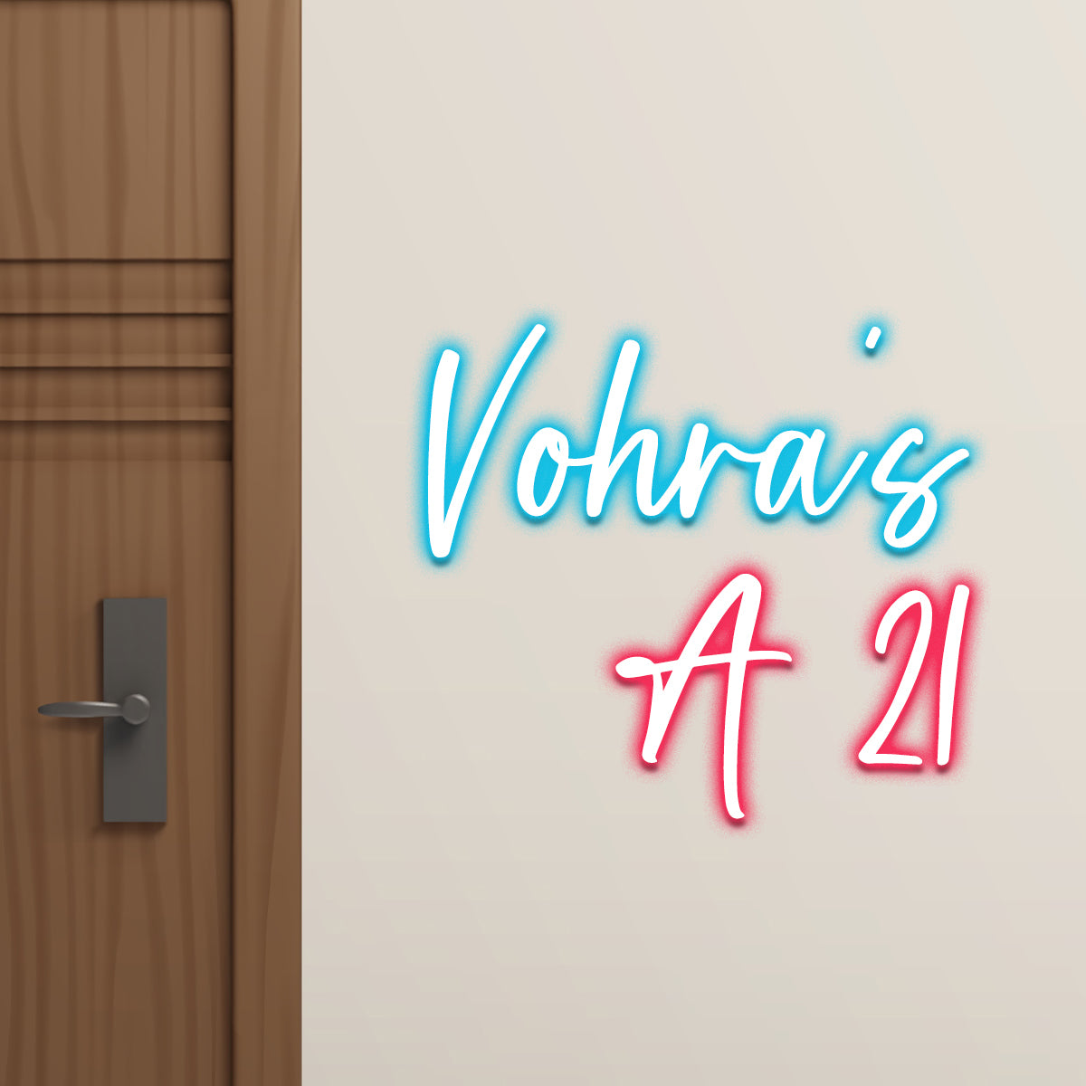 Custom glowing neon name board with family name and house number for modern door decor