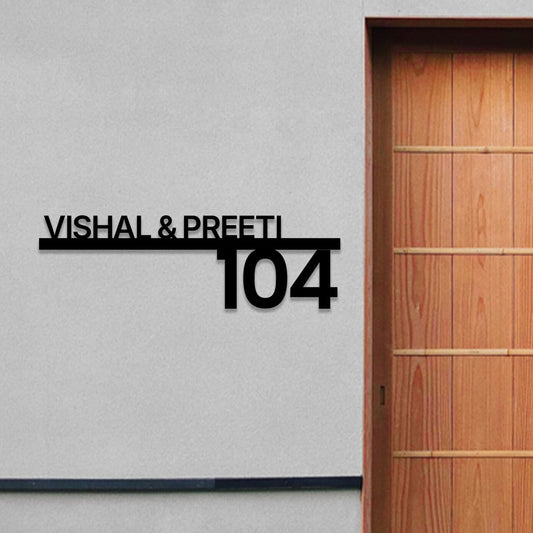 Modern custom black acrylic door name plate for apartment, villa, office, and flat entrance