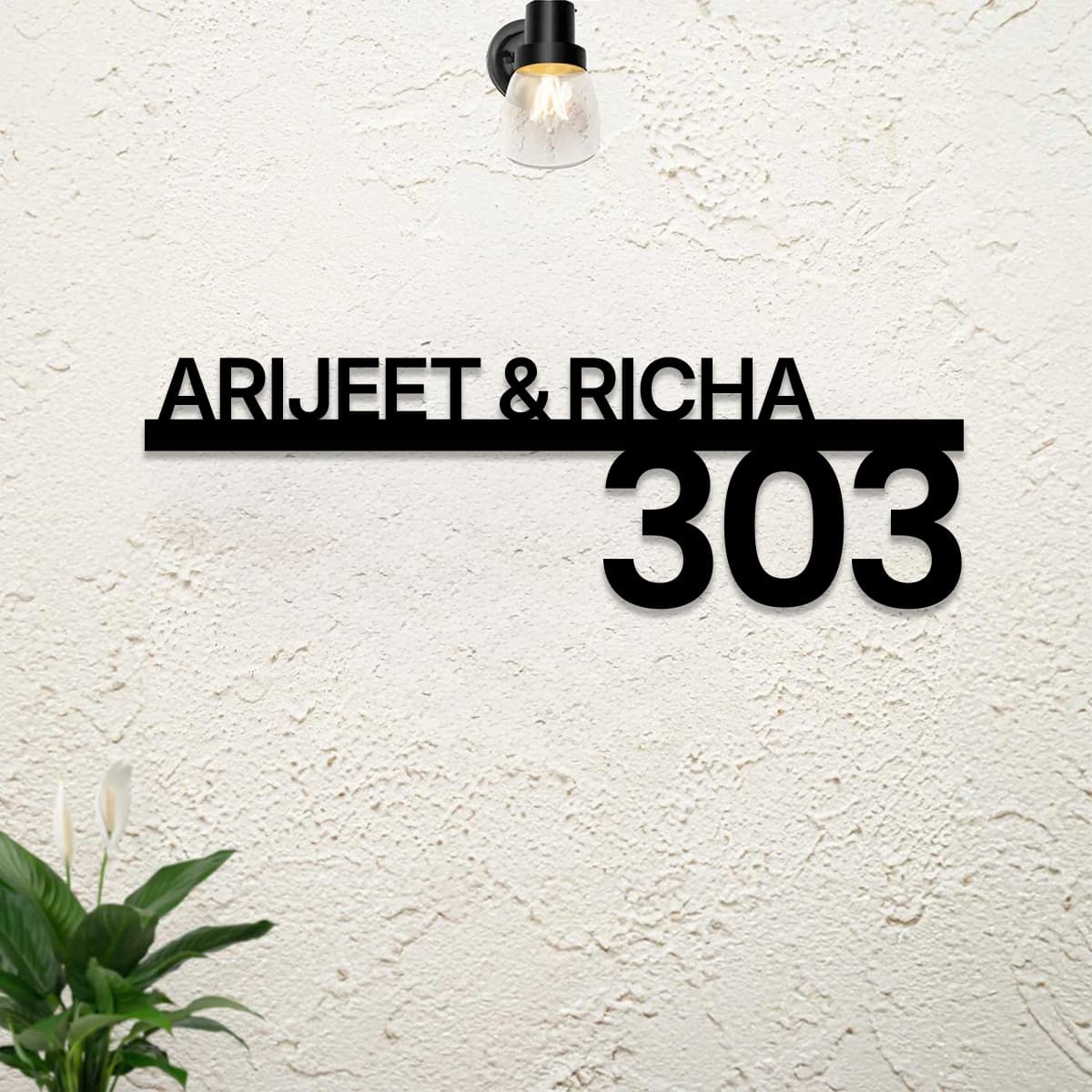 Premium black acrylic house name plate with apartment number for home, villa, and office door