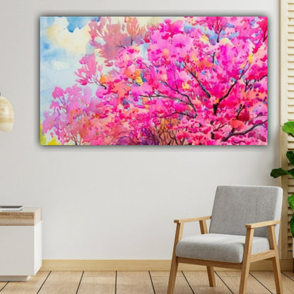 pink blossom abstract canvas wall painting with floral watercolor design