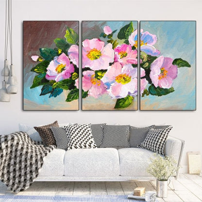 Modern pink blossom canvas prints with elegant floral wall art for living room decoration