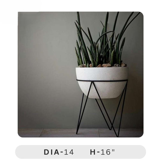 Planters Pots for Decors, Giftings | FRP Pots and Planets for Office Decors White planter with black geometric legs against a gray background