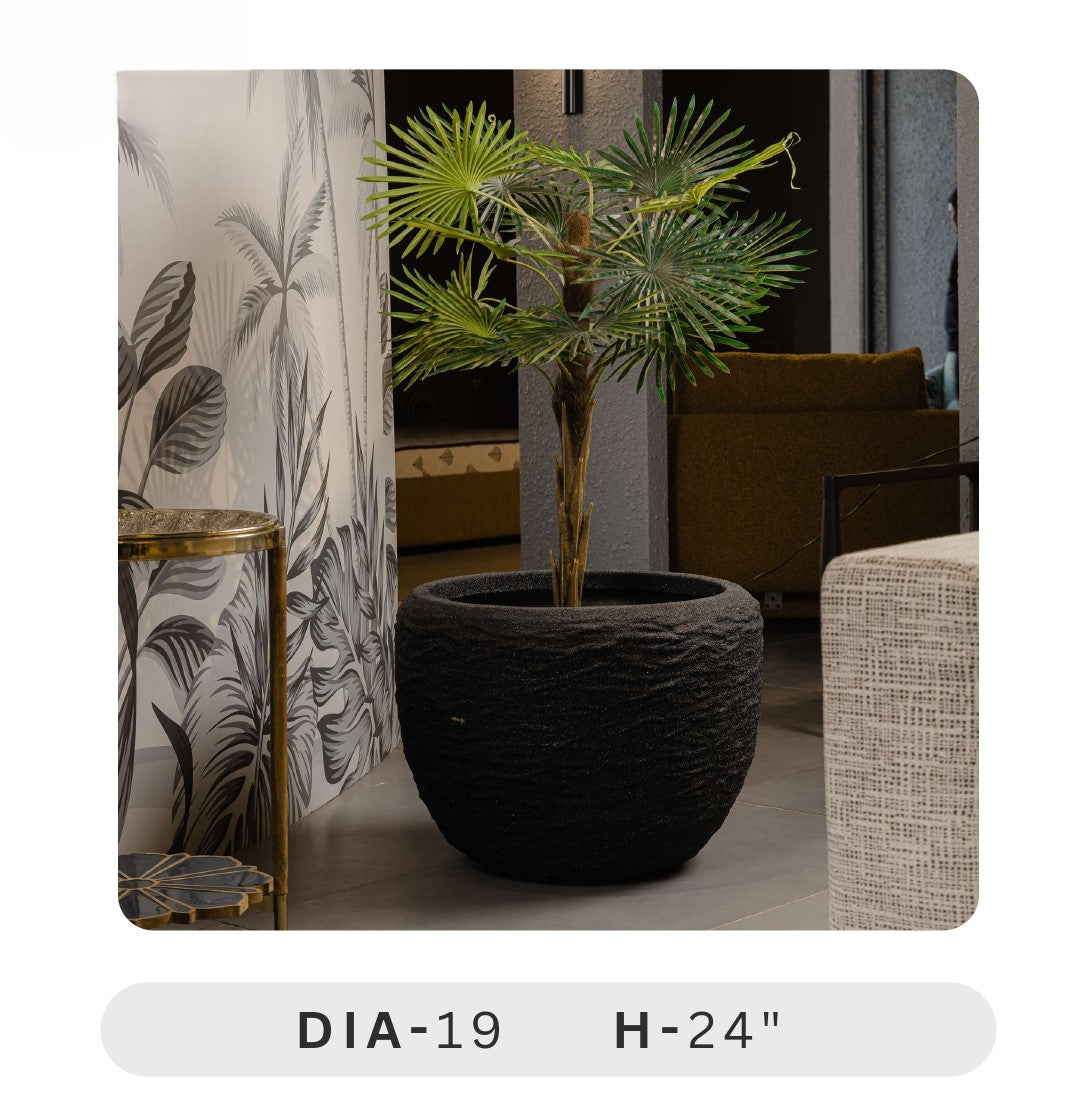Planters Pots for Decors, Giftings | FRP Pots and Planets for Office Decors Decorative plant in a textured pot with dimensions displayed
