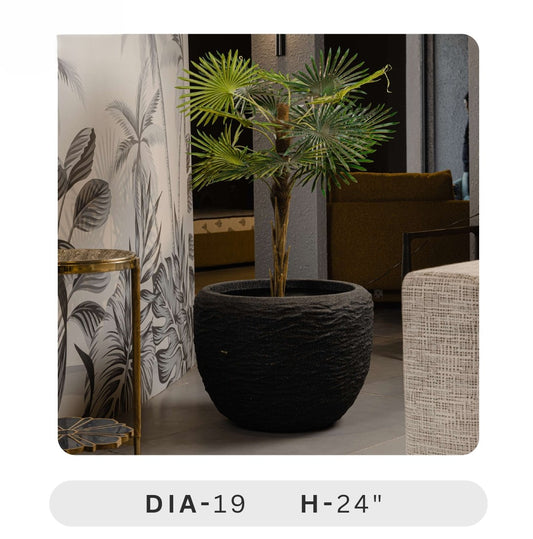 Planters Pots for Decors, Giftings | FRP Pots and Planets for Office Decors Decorative plant in a textured pot with dimensions displayed