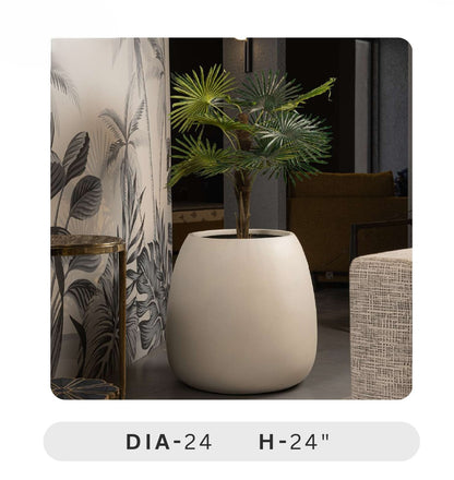 Planters Pots for Decors, Giftings | FRP Pots and Planets for Office Decors Beige planter with a plant in a room setting, featuring a curtain and furniture.