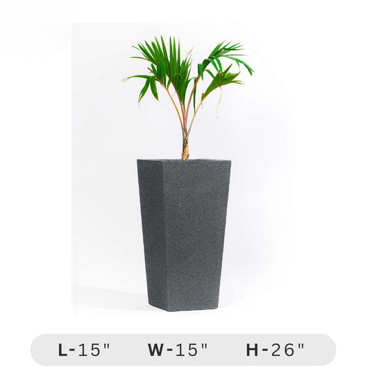 Planters Pots for Decors, Giftings | FRP Pots and Planets for Office Decors Tall gray planter with a green plant on a white background