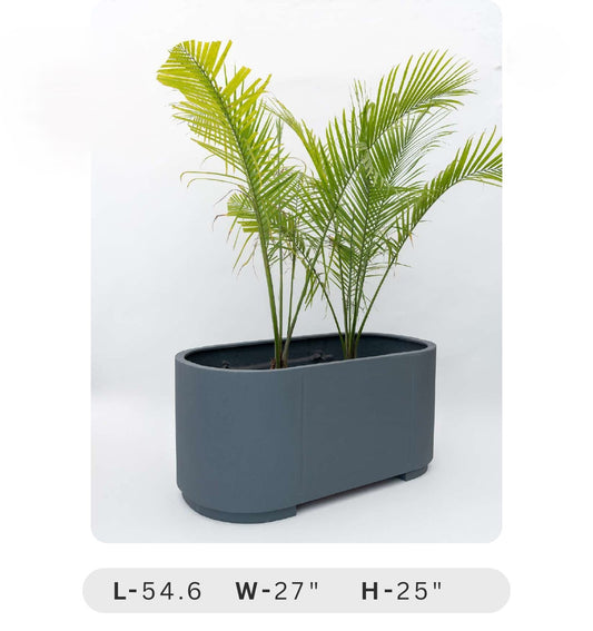 Planters Pots for Decors, Giftings | FRP Pots and Planets for Office Decors Potted plant in a gray planter with dimensions displayed on a white background