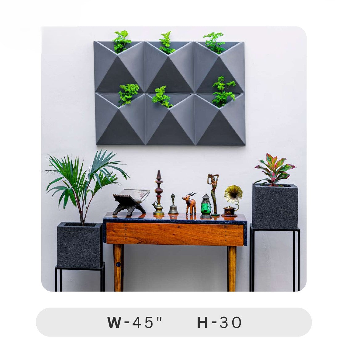 Planters Pots for Decors, Giftings | FRP Pots and Planets for Office Decors | Vertical Wall Planters Geometric wall planter with plants on a white background