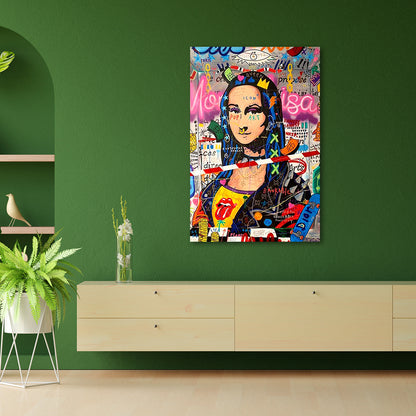 Pop art Mona Lisa canvas painting with colorful graffiti style modern wall art for contemporary home decor