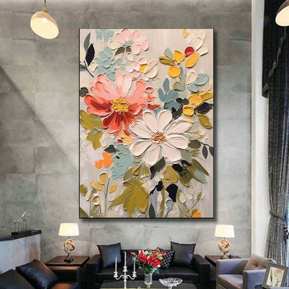 Contemporary botanical flower canvas wall art featuring colourful floral design for luxury home décor