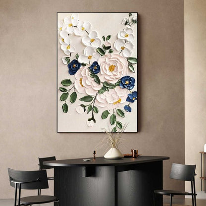 Luxury botanical flower canvas wall art featuring handcrafted 3D floral design for home décor