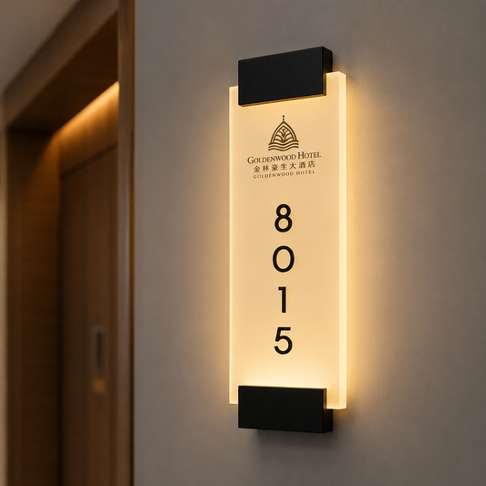Modern illuminated acrylic room number sign for hotels, resorts, hospitals and offices