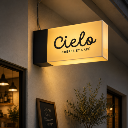 Illuminated wall-mounted acrylic projecting sign for restaurants and retail stores
