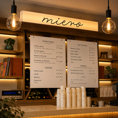 Illuminated acrylic menu display board for restaurants, bakeries and commercial cafés