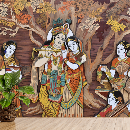 Premium Radha Krishna Wallpaper for Temple Room | HD Self Adhesive Wallpapers Just Peel and Stick Wallpaper