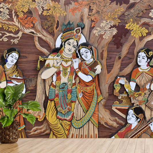 Premium Radha Krishna Wallpaper for Temple Room | HD Self Adhesive Wallpapers Just Peel and Stick Wallpaper