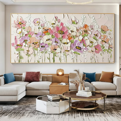 Modern textured flower canvas painting with realistic floral artwork for home décor