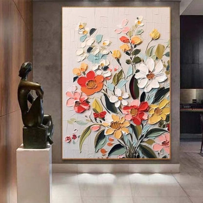 Contemporary botanical canvas wall art featuring colourful floral bouquet for luxury home décor