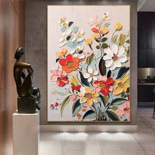Contemporary botanical canvas wall art featuring colourful floral bouquet for luxury home décor