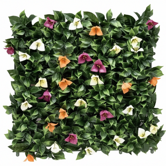 Decorative artificial flower wall panel with mixed floral accents for salons, cafés and event backdrops