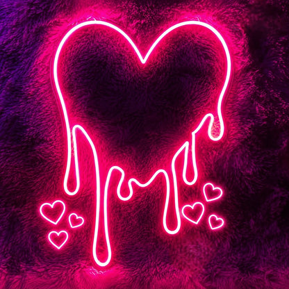 Romantic pink neon dripping heart wall light for bedroom, café, salon and event decoration