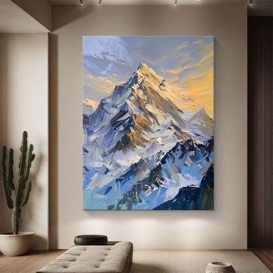 Contemporary mountain landscape canvas wall art featuring majestic snowy peaks for luxury home décor