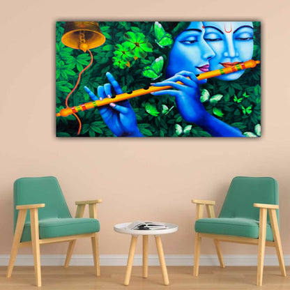 Radha Krishna Painting with Frame for Living Room Wall Decors | Canvas Painting Frame | Madhubani Painting