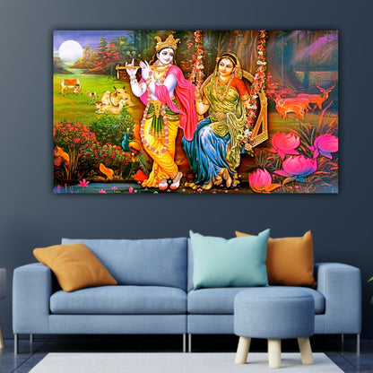 Beautiful Radha Krishna Wall Painting Frame | Canvas Painting Frame | Madhubani Painting | Wall Decors for Living Room | Home Decor Gifts