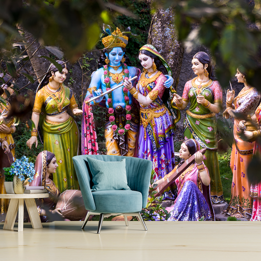 Premium Radha Krishna Wallpaper for Temple Decors | HD Self Adhesive Wallpapers Just Peel and Stick Wallpaper for Living Room