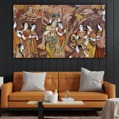 Traditional Radha Krishna folk art wall painting for living room décor