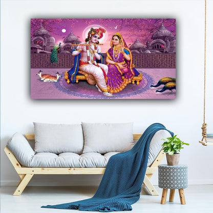 Radha Krishna Wall Painting with Frame for Living Room Wall Decors | Canvas Painting Frame | Madhubani Painting