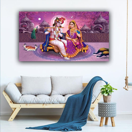 Radha Krishna Wall Painting with Frame for Living Room Wall Decors | Canvas Painting Frame | Madhubani Painting