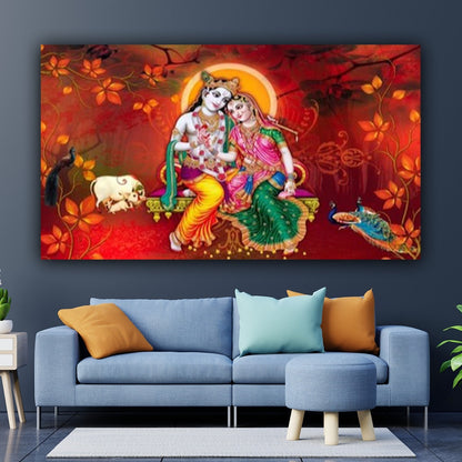 Beautiful Radha Krishna Canvas Wall Painting Frame for Wall Decor | Canvas Painting | Wall Decor for Living Room | Madhubani Paintings