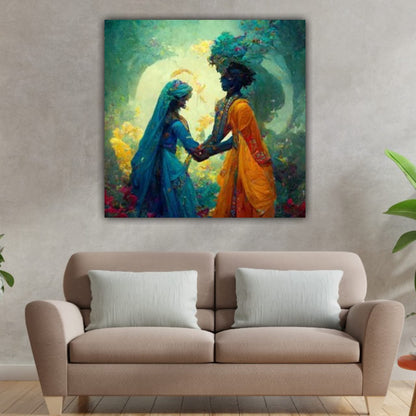 Radha Krishna Square Canvas Wall painting Frame for Living Room Wall Decor | Gifting