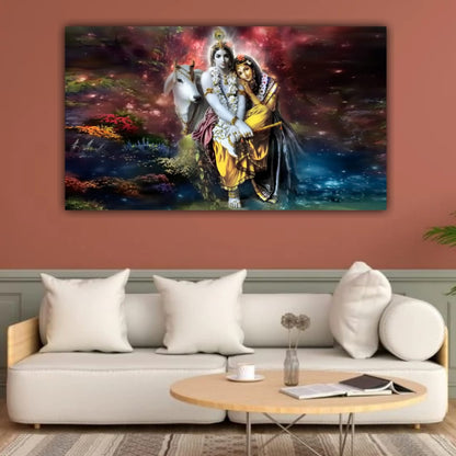 Radha Krishna Painting with Frame for Living Room Wall Decoration | Canvas Painting