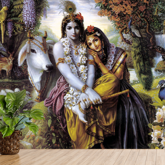 Wallpaper Self Adhesive Peel and Stick Beautiful Radha Krishna Wallpaper for Living Room