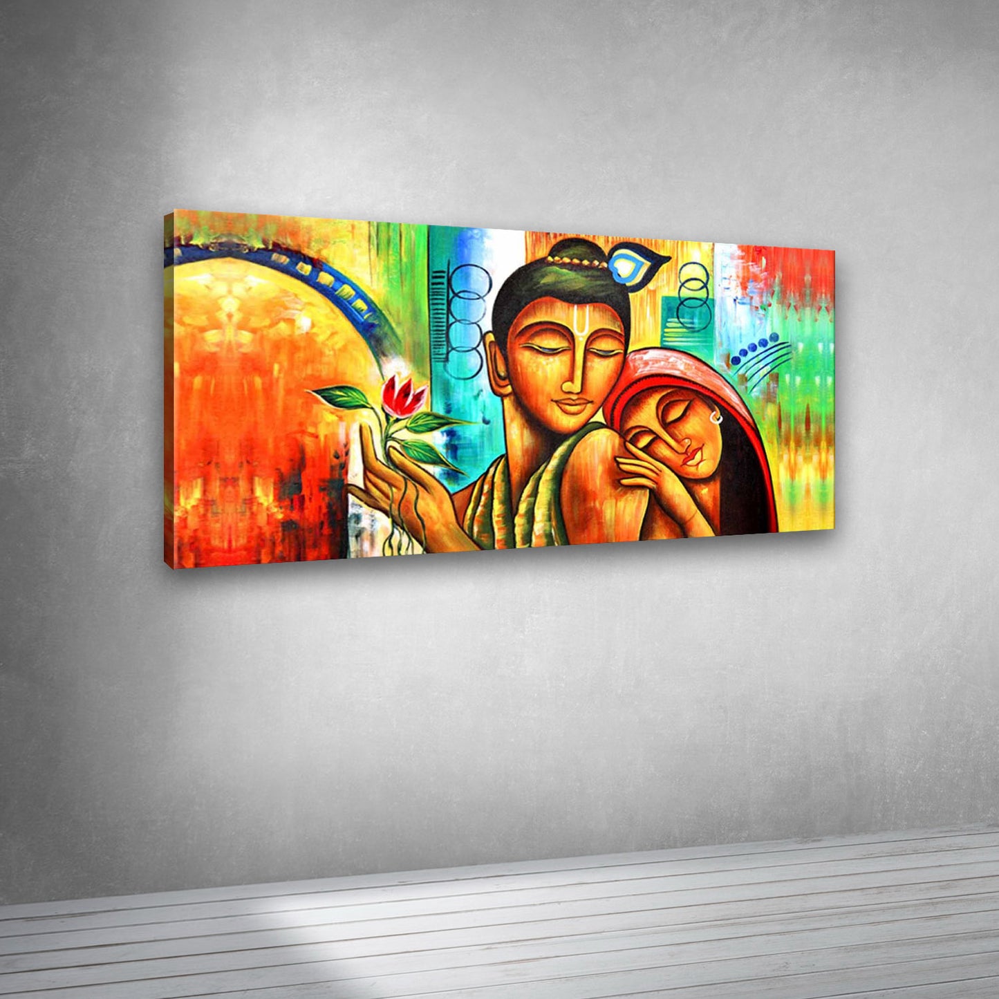 Colorful spiritual couple painting canvas print for contemporary interiors