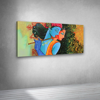 Colorful Krishna flute painting canvas print for contemporary interiors