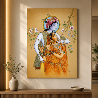 Premium Radha Krishna devotional canvas painting for spiritual home and office decor