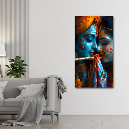 Divine Krishna flute painting canvas print for contemporary interiors