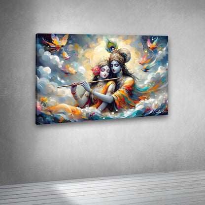 Radha Krishna love painting colorful divine wall art for living room India