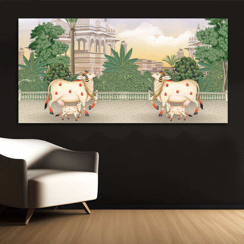 Rajasthani Pichwai Cow Art Painting for Living Room Decor