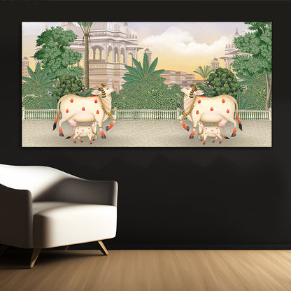 Rajasthani Pichwai Cow Art Painting for Living Room Decor