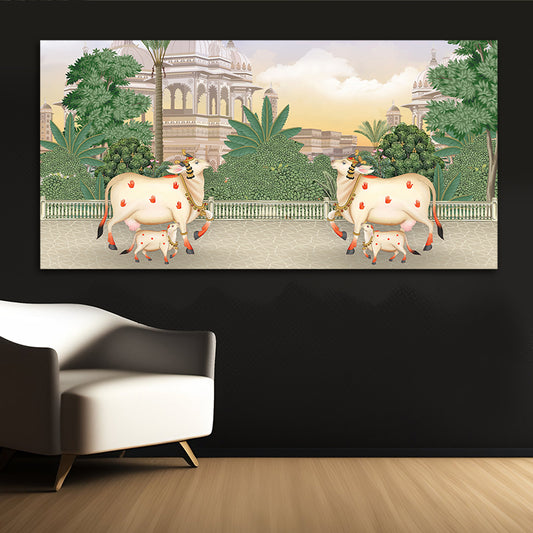 Rajasthani Pichwai Cow Art Painting for Living Room Decor