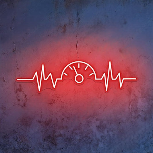 Red speedometer heartbeat neon wall sign for garage and modern decor