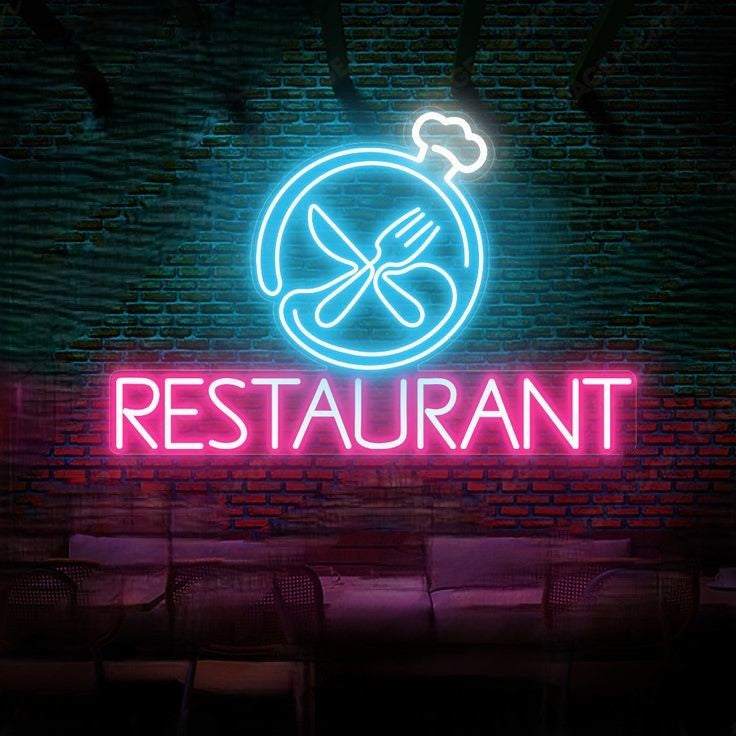Restaurants Neon Sign | Custom Neon Sign | Neon for Restaurants, Dhaba Neon sign with restaurant logo and text on a brick wall